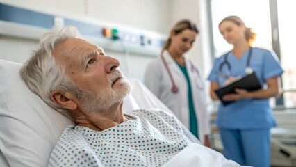 Obraz premium Elderly man suffers heart attack in hospital, medical assistance is provided