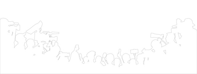 Contour of journalists are interviewing. Press conference of reporters. Crowd of people with video cameras and microphones. Vector illustration