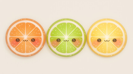 Illustration of three citrus fruits on white background, drawing