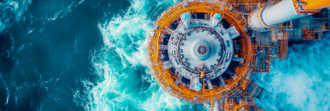 Aerial View of Offshore Platform in Turbulent Ocean