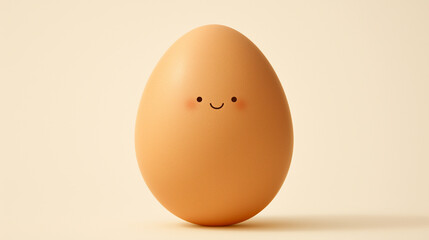 3D brown egg with face on light background