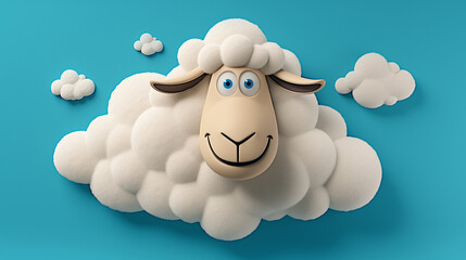 3D Cloudy sheep on blue background, illustration for kids