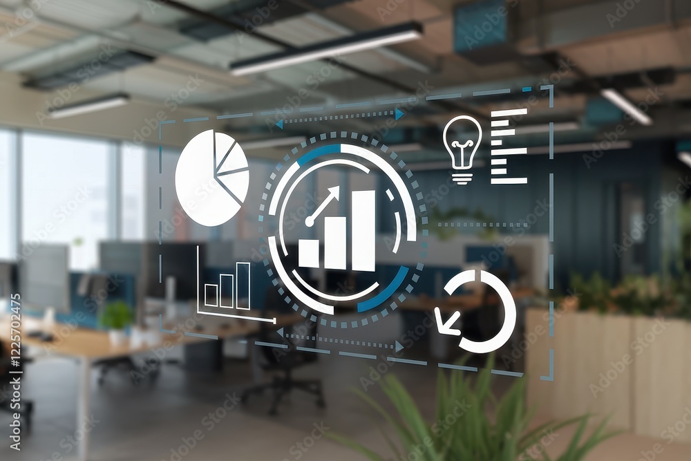 Aufkleber modern business analytics dashboard displaying growth and innovation in a sleek office setting