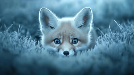 Obraz premium infrared shot of an animal, like a fox or a rabbit, in a field, with the surrounding grass 