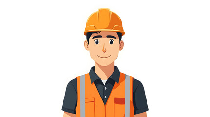 Confident construction worker standing with his arms crossed, wearing a bright orange safety vest and a hard hat. His attire includes protective gear such as work boots, tool belts, and a long-sleeved