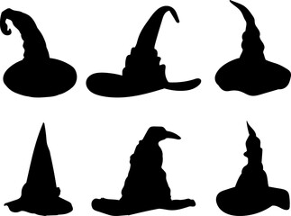 witch hat collection, set black silhouette vector