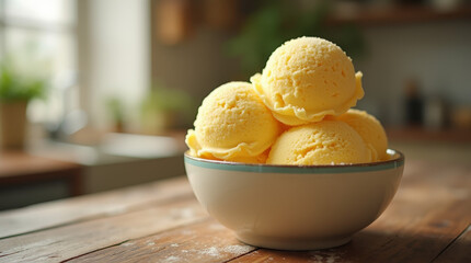 Yellow Ice Cream Scoops in a Rustic Setting