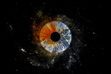 Close up of eye iris and space, macro, photography