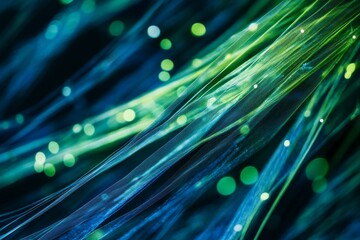 Abstract image of blue and green digital lines and dots symbolizing innovation and technology development