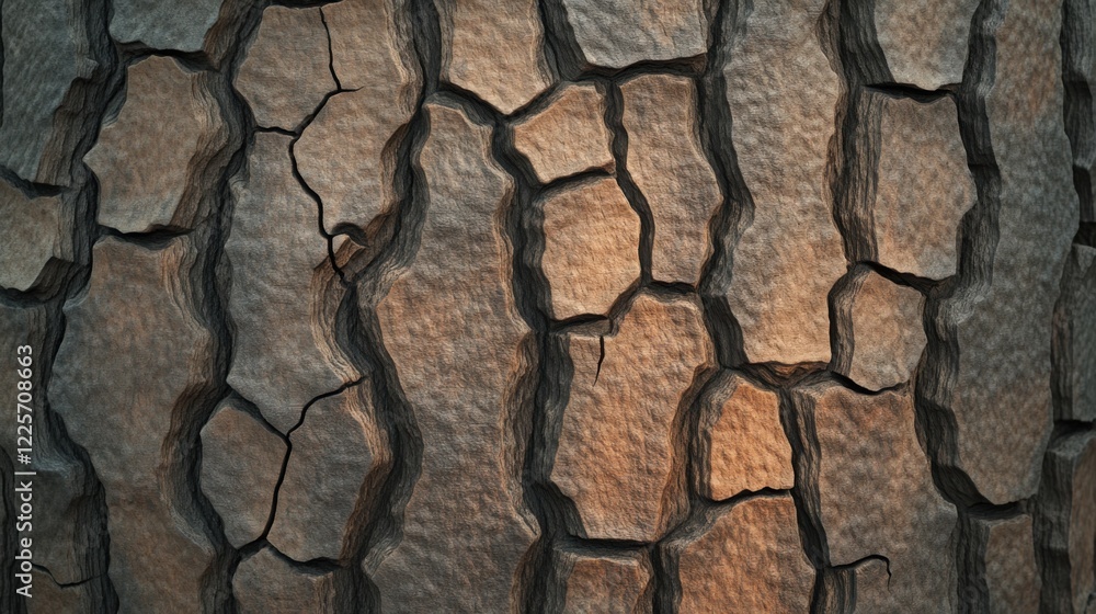 Aufkleber bark of a rare tree, showcasing its unique texture with deep cracks and layered patterns