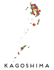 Kagoshima map of regions districts vector colored and outline