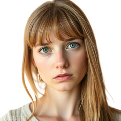 Sad young German woman isolated on transparent background