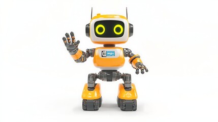 Fototapeta premium adorable robot waving glowing smile isolated white background