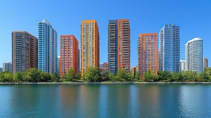 Fototapeta premium Vibrant city waterfront skyline, summer