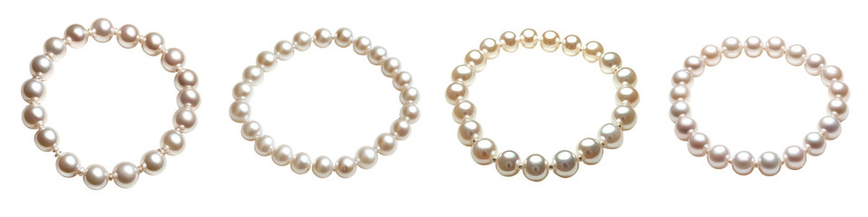 Obraz premium String of Freshwater Pearls – A delicate necklace or bracelet made with smooth round freshwater pearls creating an elegant look. Isolated on Clear White Background Highly Detailed