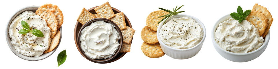 Soft Goat Cheese Spread – A creamy and spreadable goat cheese often used on crackers bread or in salads. Isolated on Clear White Background Highly Detailed