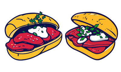 Juicy Sliced Pit Beef Sandwich on Fresh Roll with Spicy Horseradish Sauce and Roasted Meat