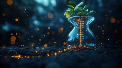 A timeline that stretches into the future with holographic milestones showcasing breakthrough moments for startups while highlighting the cyclical nature of business growth.