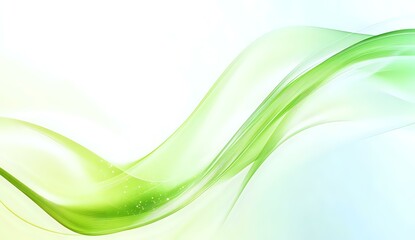Obraz premium Flowing green transparent waves create dynamic motion against white background, abstract modern design element for environmental and nature concepts.