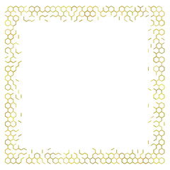 Gold hexagon grid frame background.