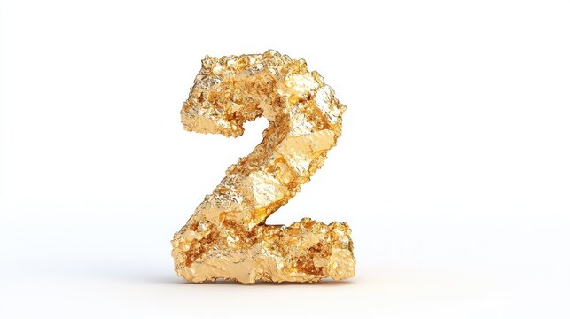 Gold Number Two, Abstract, White Background,  Digital Art, Stock Image