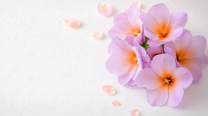 Delicate lilac flowers bouquet on white background, spring floral arrangement, copy space, ideal for greeting cards
