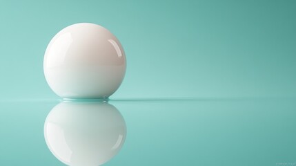 White sphere reflects on teal surface, minimalist backdrop