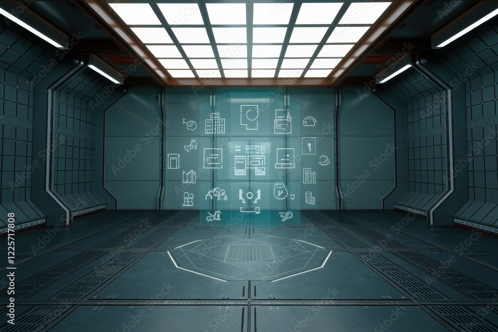 Poster futuristic tech room: digital interface in a sci-fi setting