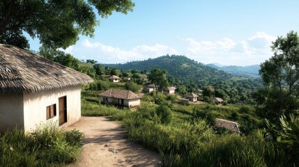 Rural Village in Mountainous Landscape
