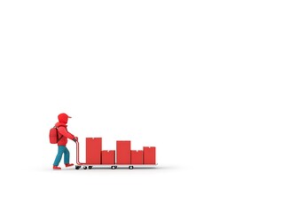 Fototapeta premium 3D person pushing cart