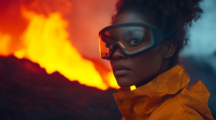 Female Volcanologist at an Active Volcano