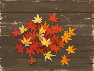 Autumn Maple Leaves on Rustic Wooden Background