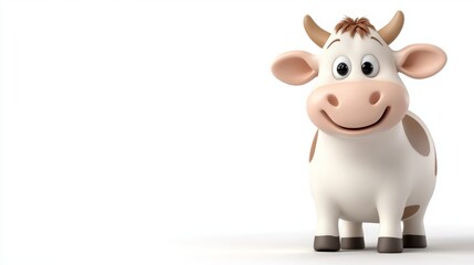 Obraz premium Cartoon cow with a cheerful expression standing against a plain background showcasing its playful demeanor and friendly charm