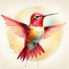 Obraz premium Mummingbird in flight bird watercolor paint concept illustration