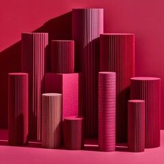 Fototapeta premium Abstract Red and Pink Cylinders Geometric Composition