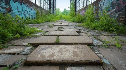 Fototapeta premium an abandoned industrial complex with graffiti-covered walls 