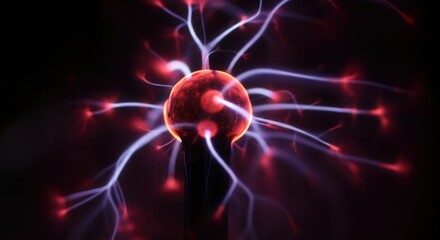 Glowing plasma ball with radiating electric purple and red streaks