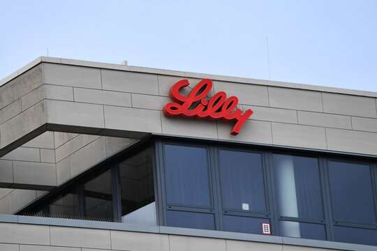 Germany, Bad Homburg, January 28. 2025, sign or lettering of Lilly or Eli Lilly, an international research-based pharmaceutical company with more than 45,000 employees