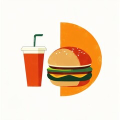 Fast food, drink, illustration, simple, bright colors, flat design, snack, combo