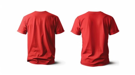Red t-shirt front and back mockup isolated on white background ready for t-shirt design, apparel branding, and print templates.