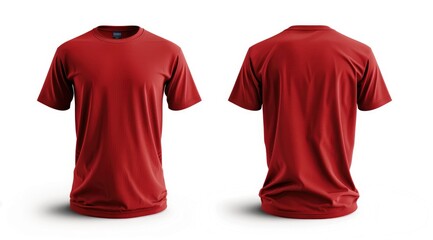 High-quality isolated front and back red t-shirt mockup on white background for custom design, clothing, and apparel branding.