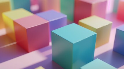 A colorful array of cubes in various shades of pink, blue, and yellow