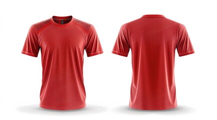 Front and back red t-shirt mockup isolated on white background for retail, brand identity creation, and custom fashion designs.