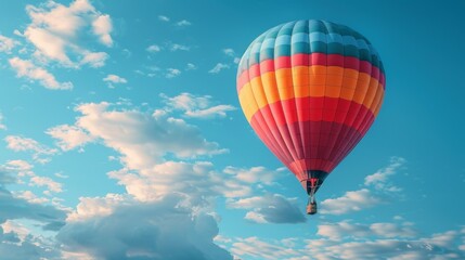Naklejka premium a colorful hot air balloon flying through a blue sky
