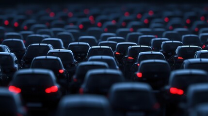 Obraz premium A row of cars are lined up in a dark background