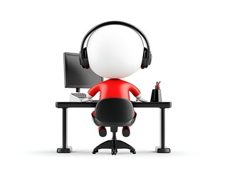 Fototapeta premium 3D person with headset and computer