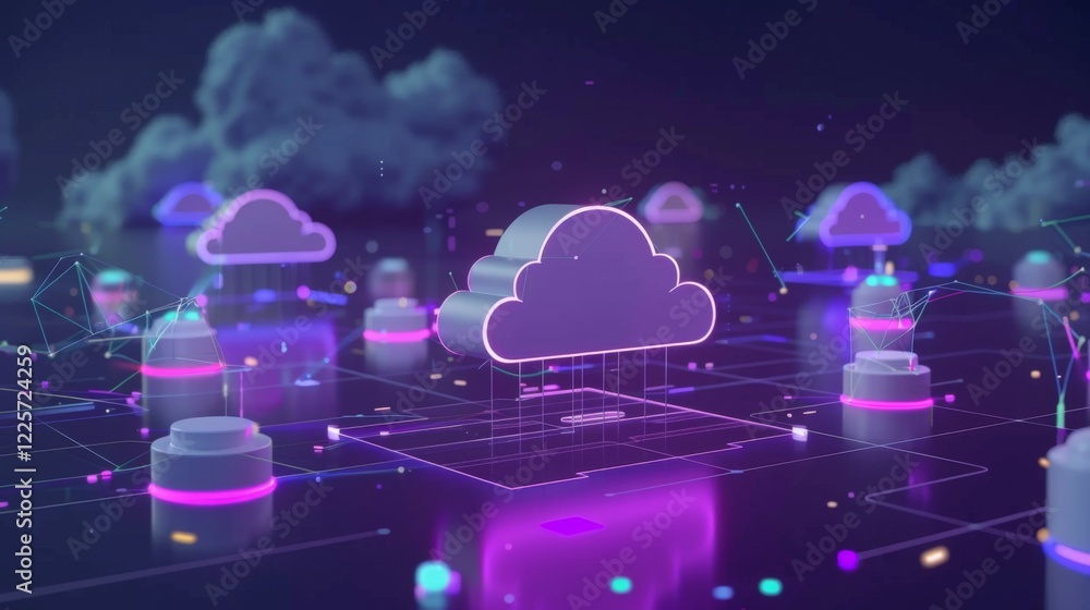 Poster a computer screen shows a cloud with a bunch of other clouds surrounding it