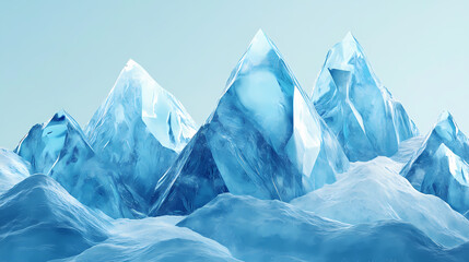 Ice peaks covered with snow-white caps. Crystal Peaks. Illustration