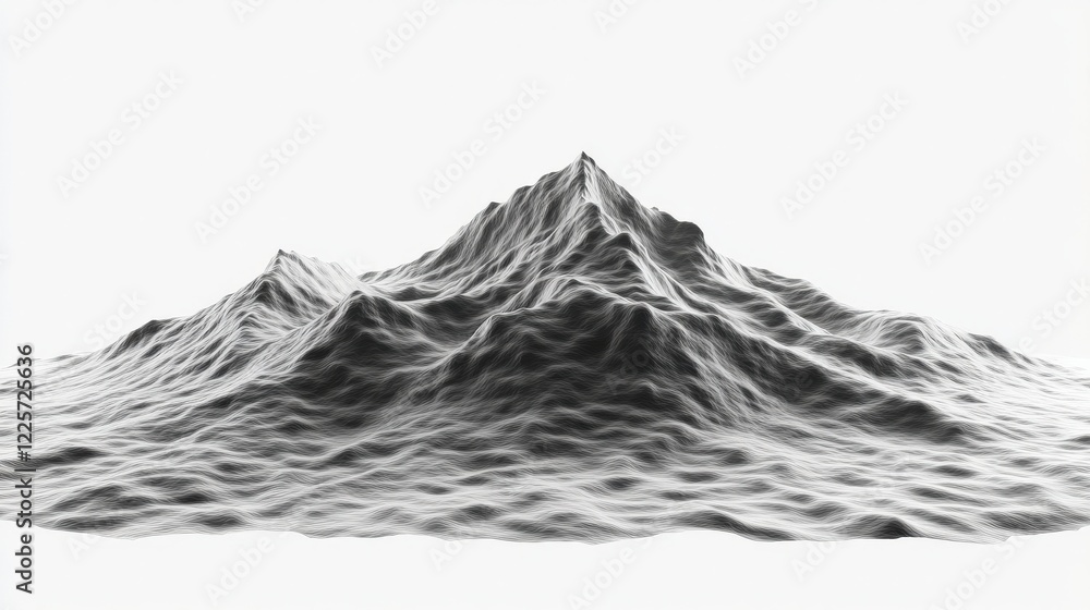 Poster abstract representation of mountains with flowing textures, set against a minimalist background