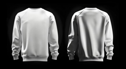 Custom white sweatshirt mockup isolated on black background front and back for easy clothing design templates